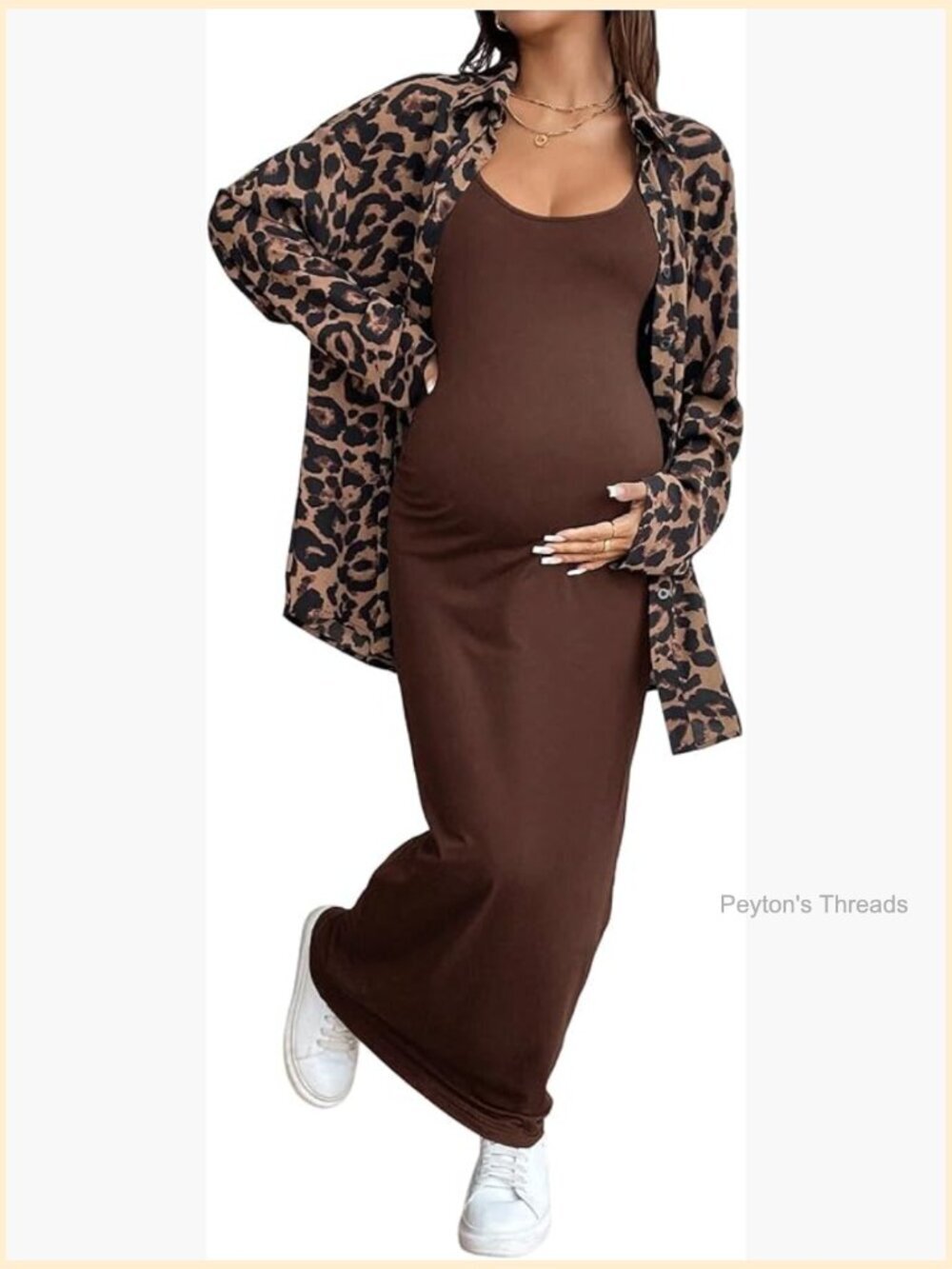 Maternity 2-Piece Summer Outfit-Button Down Shirt & Tank Maxi Dress Set